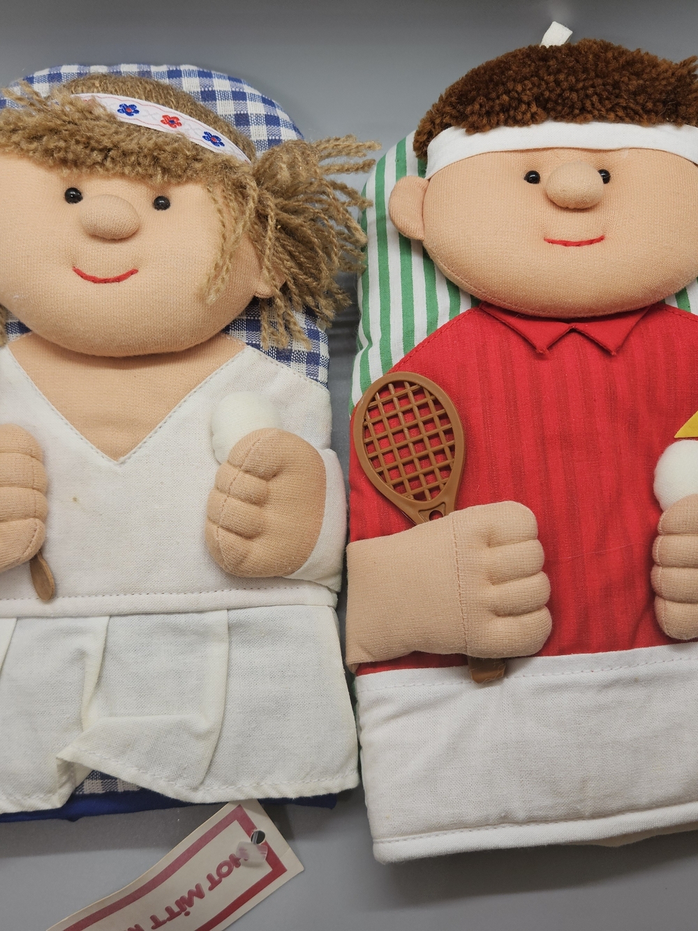 Vtg Hot Mitt King Tennis Player Oven Mitts Pair Winfield Trading 3D Novelty Tag
